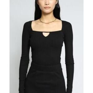 The Range - Mass Keyhole Square Neck Black Rib Top, Size L